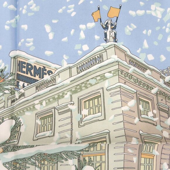HERMES Petit Noel au 24 Faubourg Gavroche Silk Light Blue Scarf Muffler - Picture 3 of 5